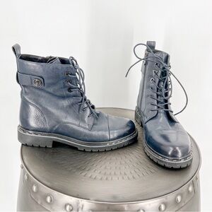 Anemone blue leather booties